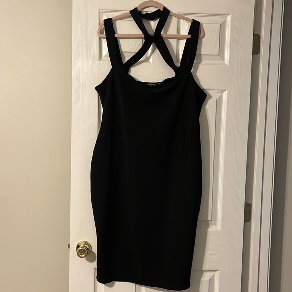 Plus Saskia High Neck Strappy Midi bodycon dress